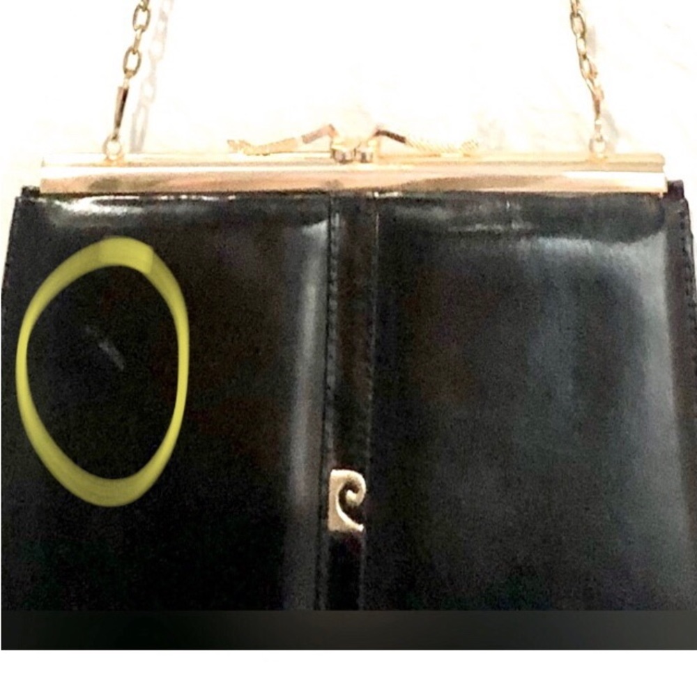 PIERE CARDIN black leather kiss lock chain clutch/purse size 9x7 great condition - Picture 13 of 15